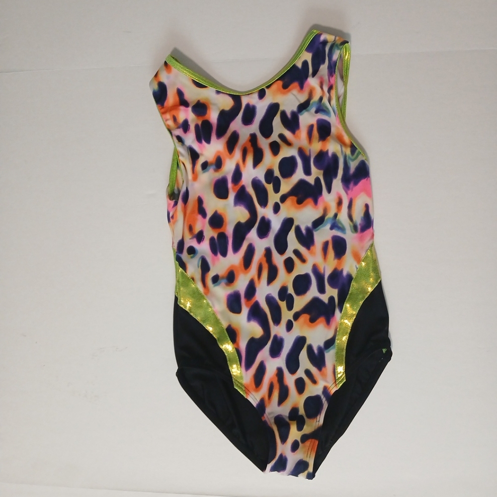 Rainbow Cheetah Leopard Black Lime Strappy Dance Gymnastics Leotard LC